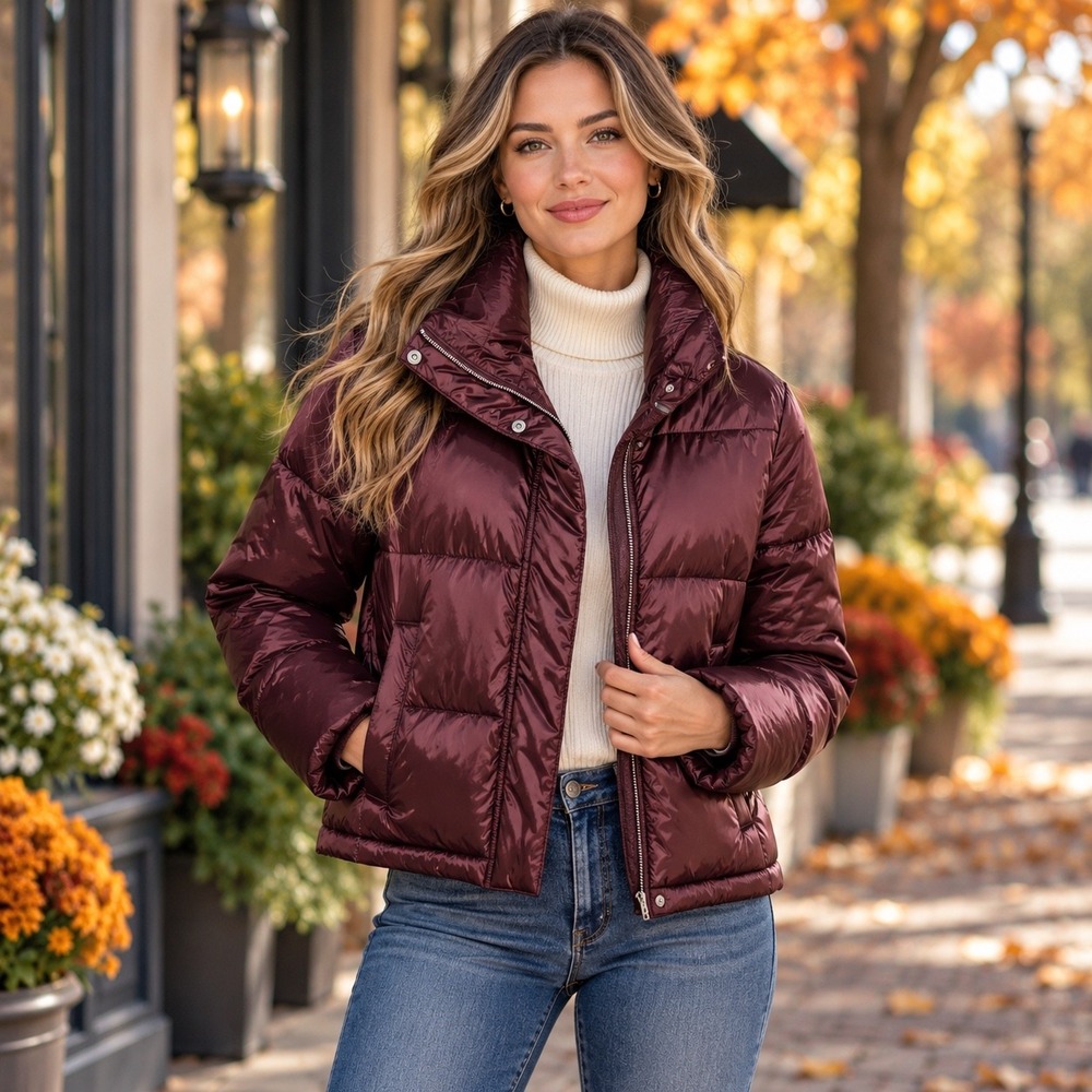 Abercrombie & Fitch Mini Puffer Jacket Burgundy Water Resistant Fall Gorpcore M